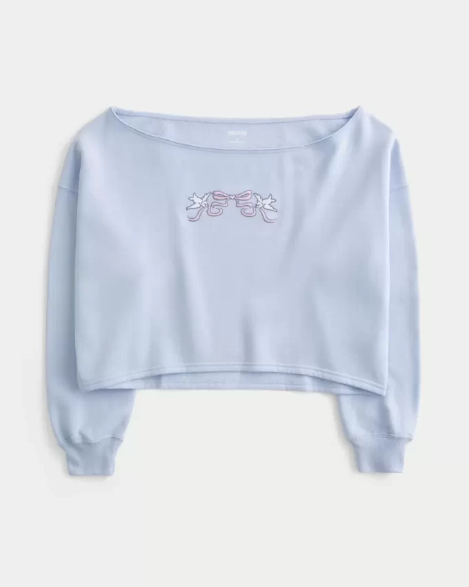 Kolay Grafik Çift Omuz Açık Sweatshirt