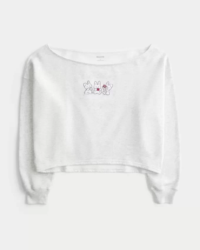 Kolay Grafik Çift Omuz Açık Sweatshirt