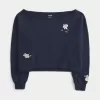 Kolay Grafik Çift Omuz Açık Sweatshirt