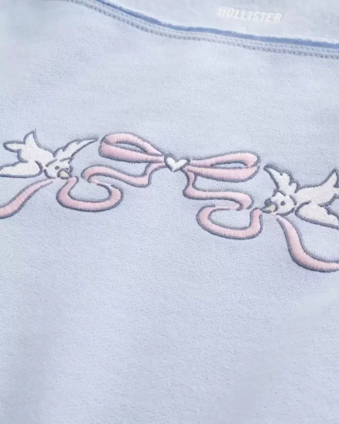 Kolay Grafik Çift Omuz Açık Sweatshirt
