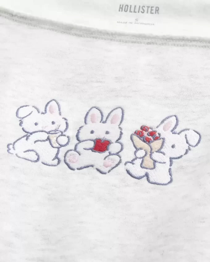 Kolay Grafik Çift Omuz Açık Sweatshirt
