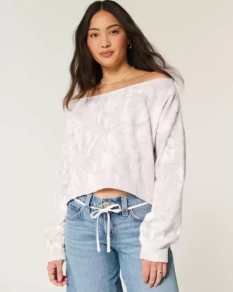 Kolay Çift Omuz Açık Kamuflaj Desenli Sweatshirt