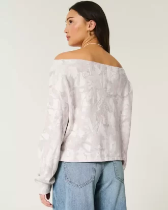 Kolay Çift Omuz Açık Kamuflaj Desenli Sweatshirt