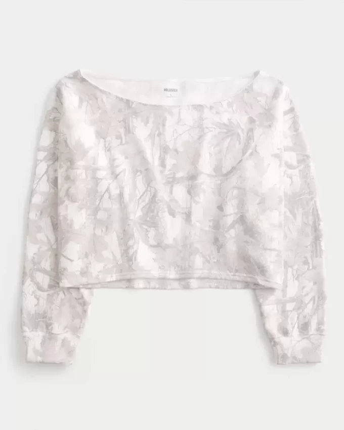 Kolay Çift Omuz Açık Kamuflaj Desenli Sweatshirt Kolay Çift Omuz Açık Kamuflaj Desenli Sweatshirt