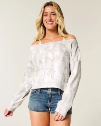 Kolay Çift Omuz Açık Kamuflaj Sweatshirt