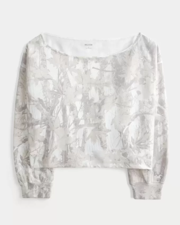 Kolay Çift Omuz Açık Kamuflaj Sweatshirt Kolay Çift Omuz Açık Kamuflaj Sweatshirt