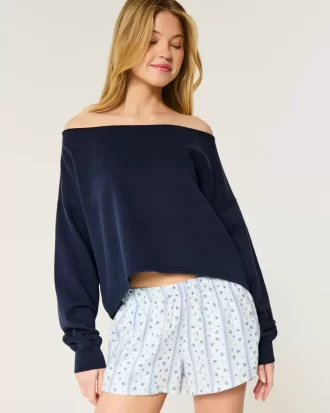 Kolay Çift Omuz Açık Sweatshirt