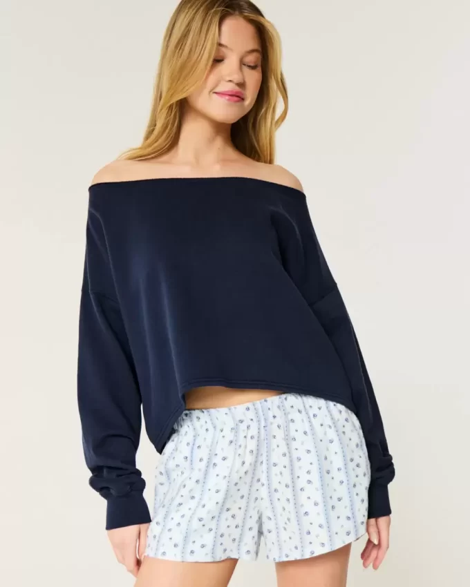 Kolay Çift Omuz Açık Sweatshirt