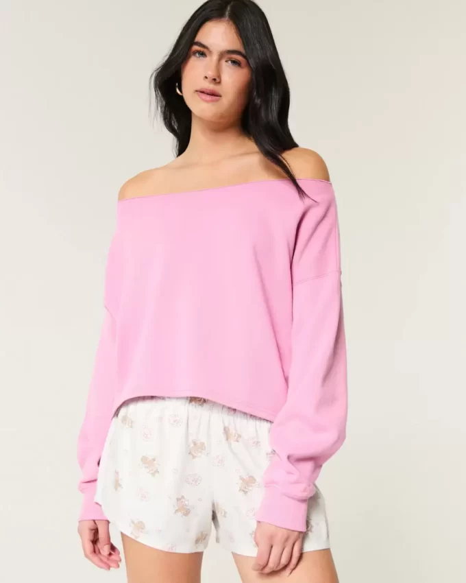Kolay Çift Omuz Açık Sweatshirt
