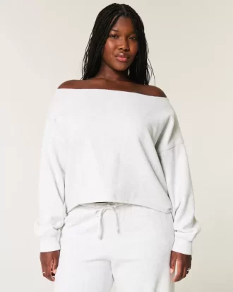 Kolay Çift Omuz Açık Sweatshirt