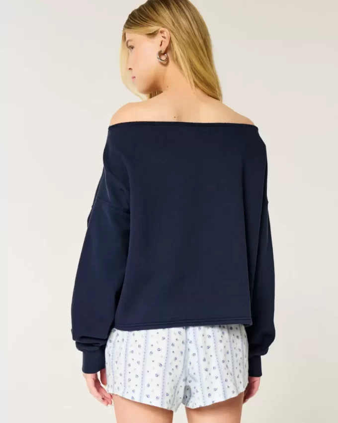 Kolay Çift Omuz Açık Sweatshirt