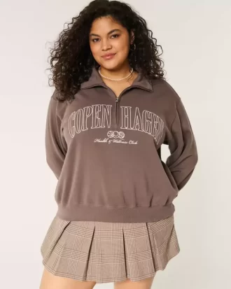 Kolay Kopenhag Grafikli Yarım Fermuarlı Sweatshirt