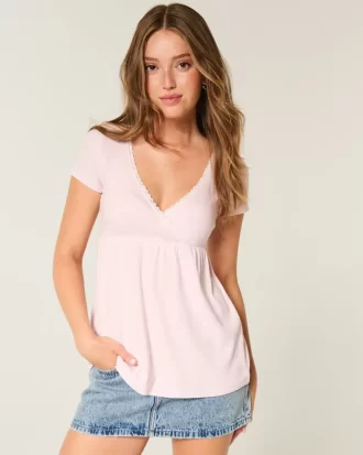 Kolay Kısa Kollu Dantelli Babydoll Üst