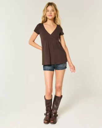Kolay Kısa Kollu Dantelli Babydoll Üst