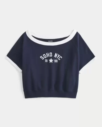 Kolay Kısa Kollu Havlu Polar Grafik Sweatshirt