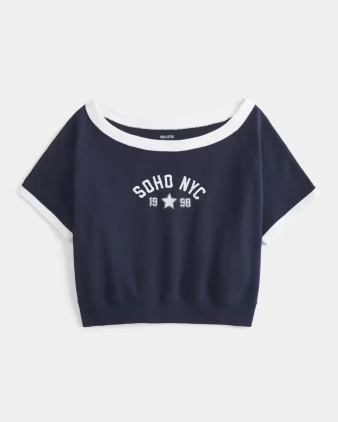 Kolay Kısa Kollu Havlu Polar Grafik Sweatshirt