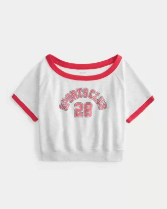 Kolay Kısa Kollu Havlu Polar Grafik Sweatshirt