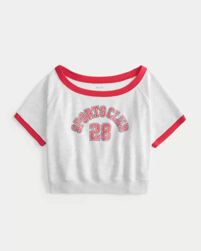 Kolay Kısa Kollu Havlu Polar Grafik Sweatshirt