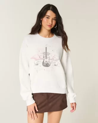 Kolay New York Gitar İşlemeli Grafikli Sweatshirt