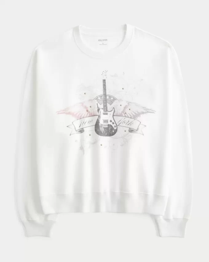 Kolay New York Gitar İşlemeli Grafikli Sweatshirt