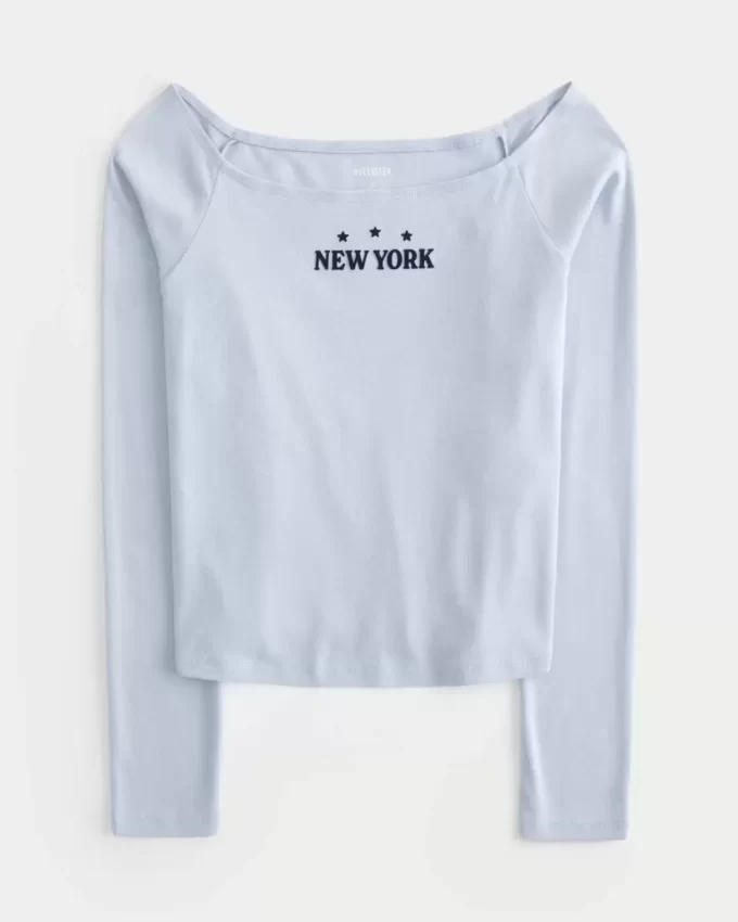 Kolay New York Grafik Omuz Açık Üst