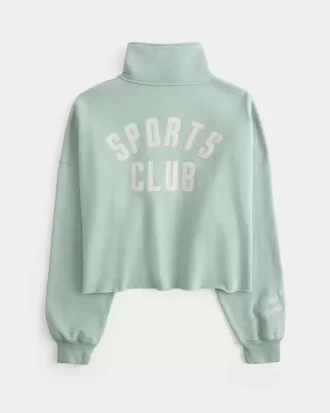 Kolay New York Grafik Yarım Fermuarlı Kesik Sweatshirt
