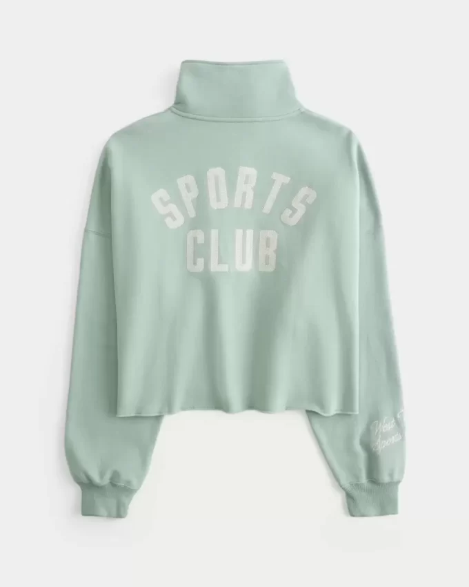 Kolay New York Grafik Yarım Fermuarlı Kesik Sweatshirt