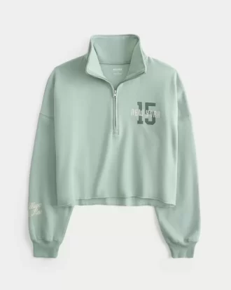 Kolay New York Grafik Yarım Fermuarlı Kesik Sweatshirt