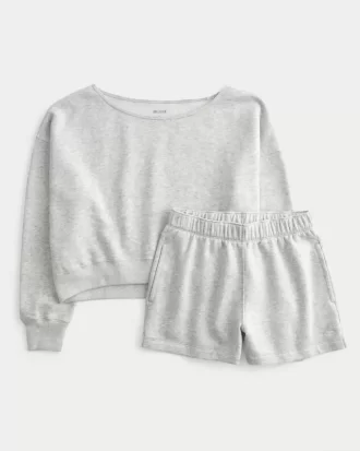 Kolay Omuz Açık Sweatshirt ve Polar Şort Takımı