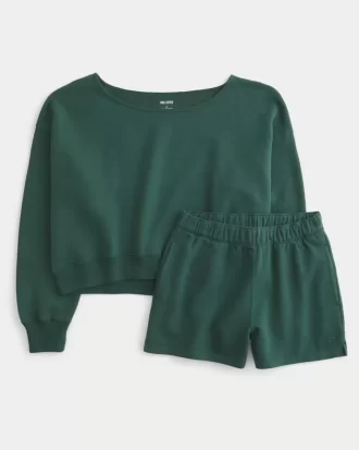 Kolay Omuz Açık Sweatshirt ve Polar Şort Takımı
