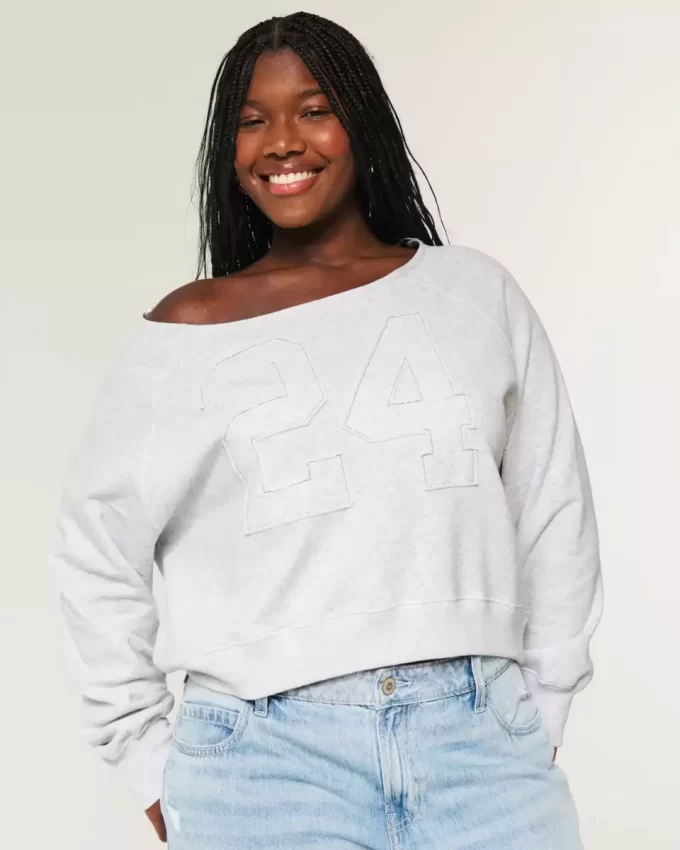 Kolay Omuzdan Askılı Rakam Grafik Sweatshirt Kolay Omuzdan Askılı Rakam Grafik Sweatshirt
