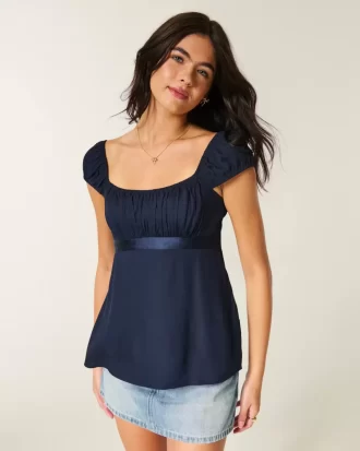 Kolay Saten Bağlamalı Babydoll Üst