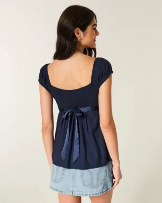 Kolay Saten Bağlamalı Babydoll Üst
