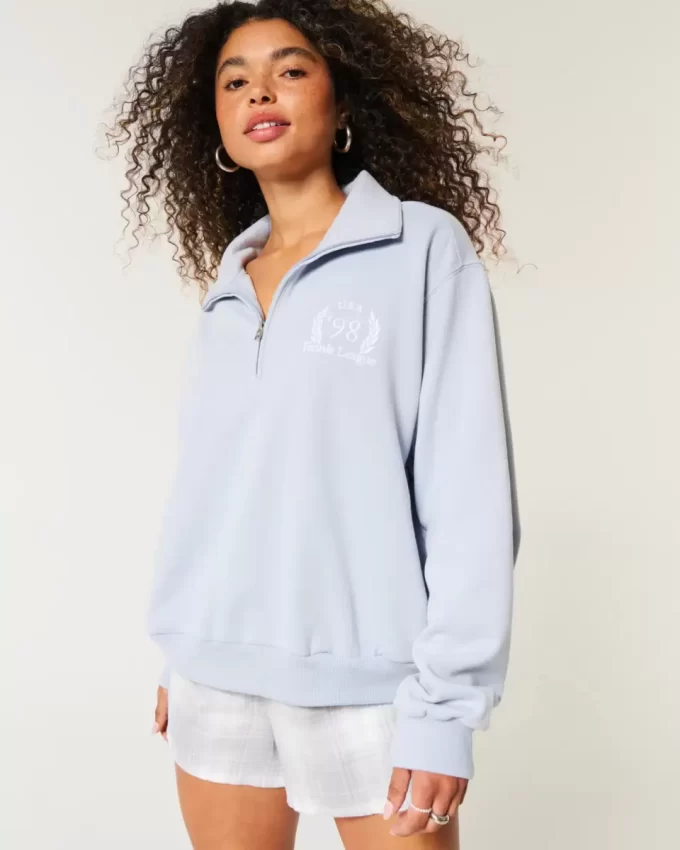 Kolay Tenis Grafikli Yarım Fermuarlı Sweatshirt