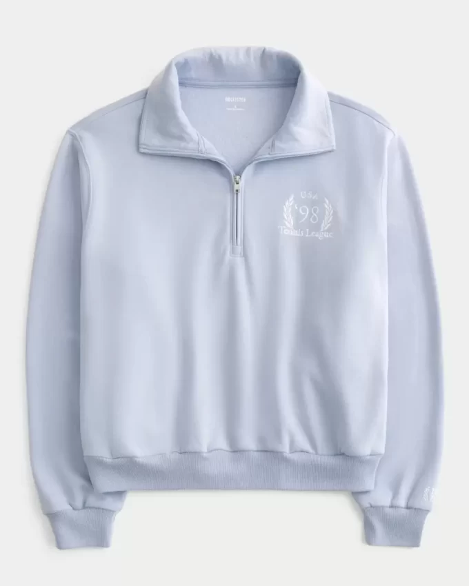 Kolay Tenis Grafikli Yarım Fermuarlı Sweatshirt