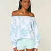 Kolay Tie-Dye Çift Omuz Açık Sweatshirt