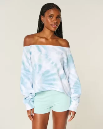 Kolay Tie-Dye Çift Omuz Açık Sweatshirt