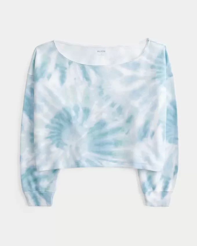 Kolay Tie-Dye Çift Omuz Açık Sweatshirt
