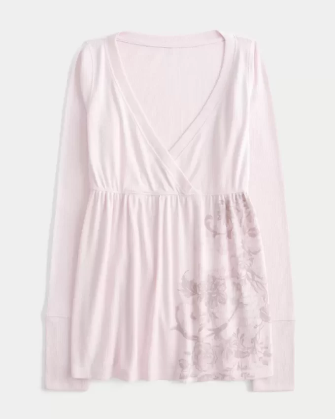 Kolay Uzun Kollu Çiçek Desenli Babydoll Üst
