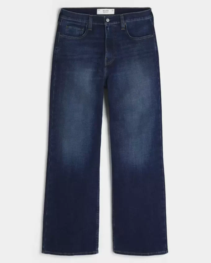 Koyu Yıkama Bol Paça Kot Pantolon
