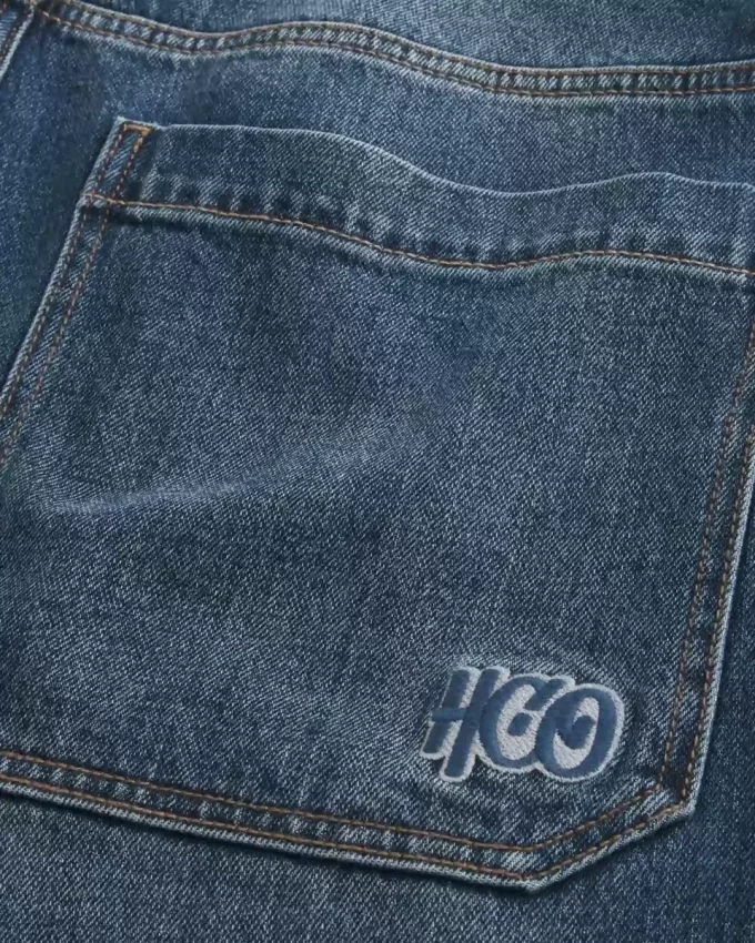 Koyu Yıkama Logo İşlemeli Süper Bol Pantolon