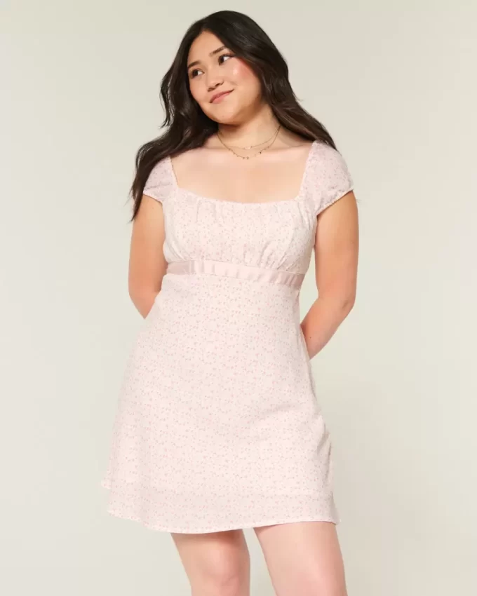 Krep Saten Bantlı Mini Elbise