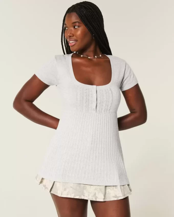 Kısa Kollu Henley Babydoll Üstü Kısa Kollu Henley Babydoll Üstü