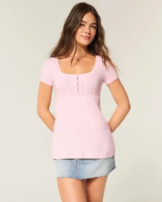 Kısa Kollu Henley Babydoll Üstü