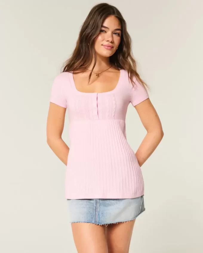 Kısa Kollu Henley Babydoll Üstü Kısa Kollu Henley Babydoll Üstü