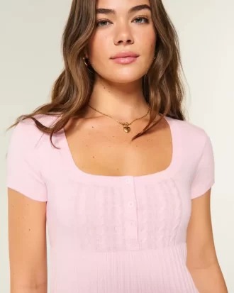 Kısa Kollu Henley Babydoll Üstü