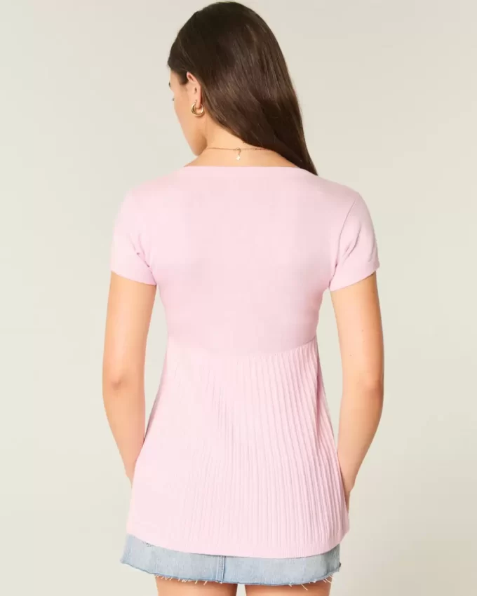 Kısa Kollu Henley Babydoll Üstü Kısa Kollu Henley Babydoll Üstü