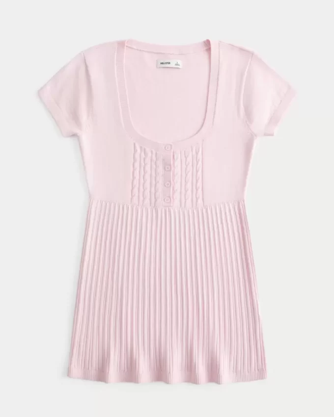 Kısa Kollu Henley Babydoll Üstü Kısa Kollu Henley Babydoll Üstü