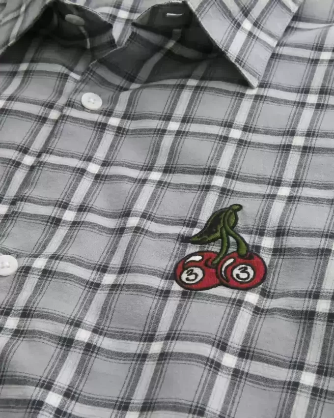 Kutu Gibi Kısa Kollu Kiraz Desenli Grafik Gömlek
