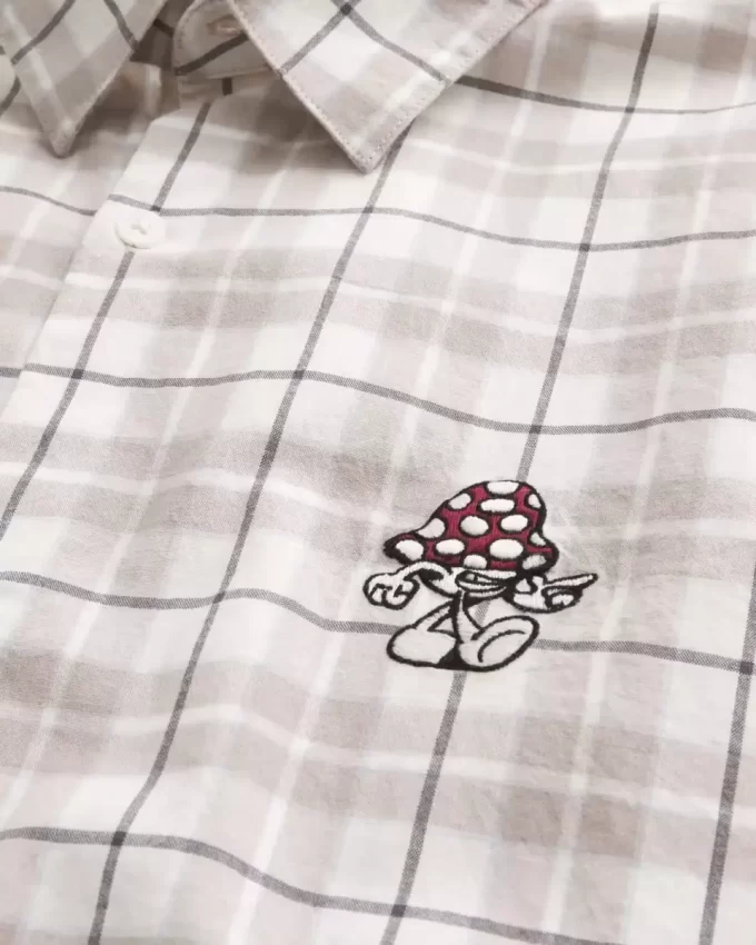 Kutu Gibi Kısa Kollu Mantar Desenli Grafik Gömlek